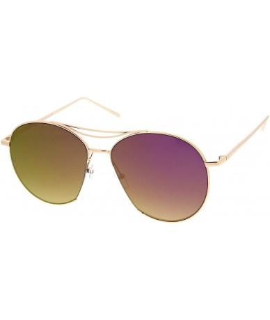 Semi-rimless Oversized Thin Metal Frame Semi-Rimless Colored Mirror Flat Lens Aviator Sunglasses 60mm - Gold / Purple Mirror ...