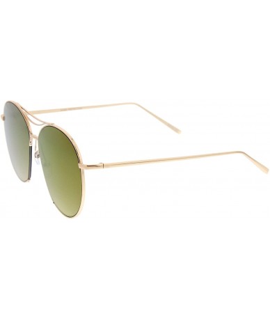 Semi-rimless Oversized Thin Metal Frame Semi-Rimless Colored Mirror Flat Lens Aviator Sunglasses 60mm - Gold / Purple Mirror ...