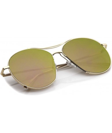 Semi-rimless Oversized Thin Metal Frame Semi-Rimless Colored Mirror Flat Lens Aviator Sunglasses 60mm - Gold / Purple Mirror ...