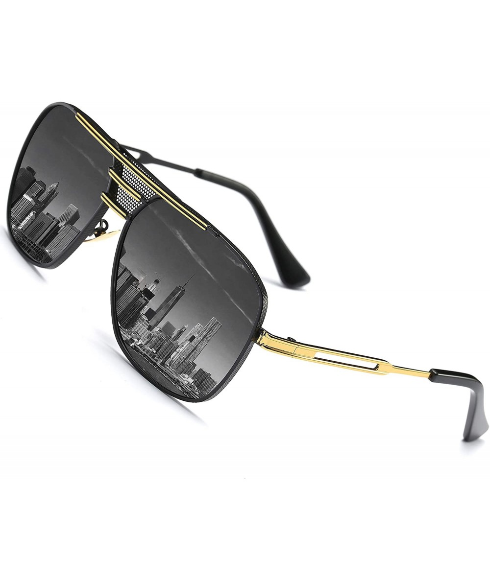 Oversized Retro Oversized Polarized Pilot Sunglasses For Men UV400 Protection Lenses Metal Frame - 2 - C91836XOTIE $30.93