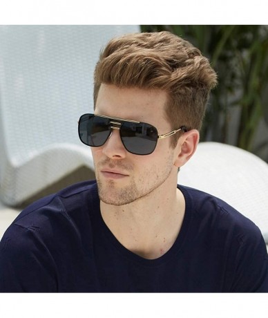 Oversized Retro Oversized Polarized Pilot Sunglasses For Men UV400 Protection Lenses Metal Frame - 2 - C91836XOTIE $30.93