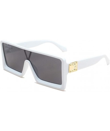 Oval UV Protection Sunglasses for Women Men Full rim frame Square Plastic Lens and Frame Sunglass - White - CF1903E4WK7 $18.99