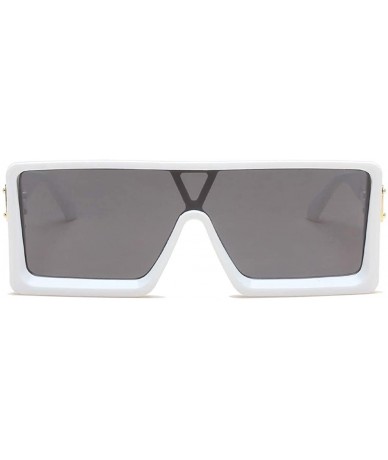 Oval UV Protection Sunglasses for Women Men Full rim frame Square Plastic Lens and Frame Sunglass - White - CF1903E4WK7 $18.99