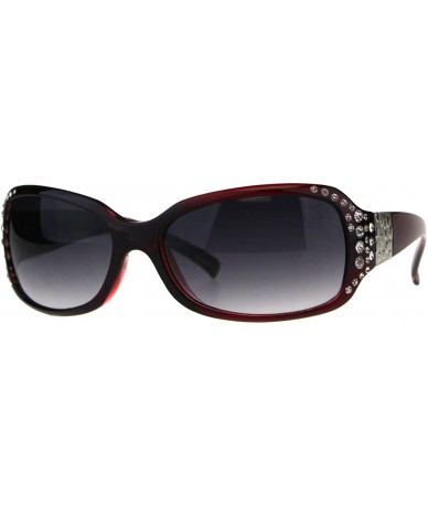 Rectangular Womens Rhinestone Sunglasses Classic Rectangular Frame UV 400 - Burgundy (Smoke) - CX18EQW0TGQ $19.25