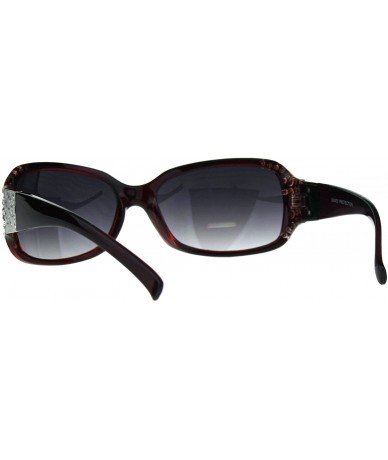 Rectangular Womens Rhinestone Sunglasses Classic Rectangular Frame UV 400 - Burgundy (Smoke) - CX18EQW0TGQ $19.25