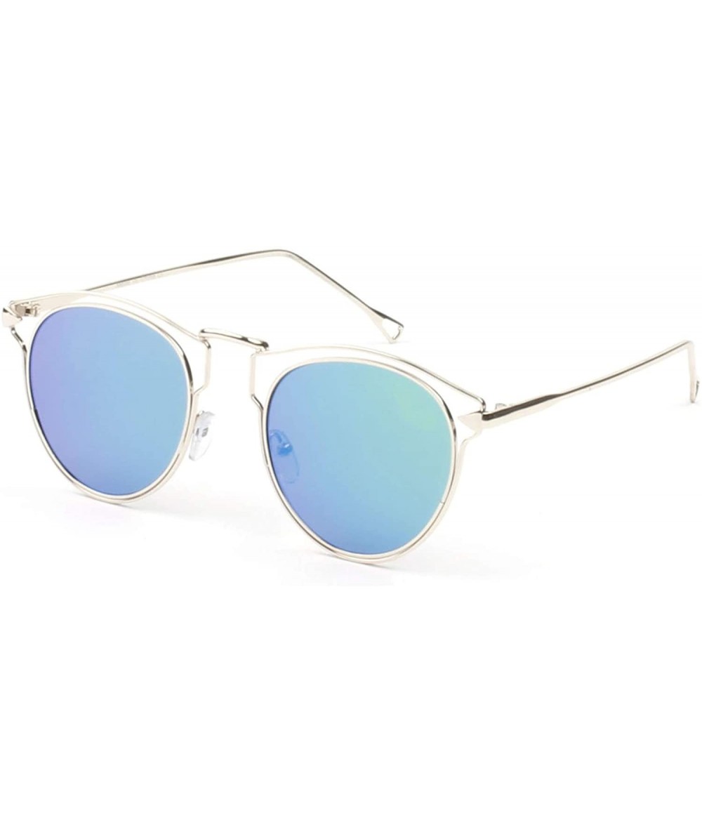 Cat Eye Women Metal Retro Mirrored Round Cat Eye UV Protection Fashion Sunglasses - Greenpurple - C818WU3SICN $36.70