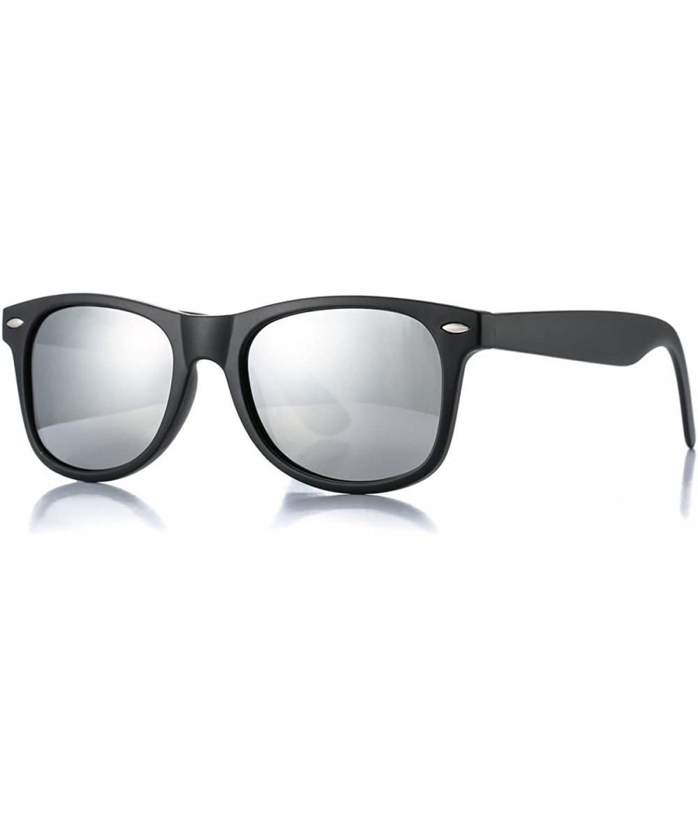 Square Classic Polarized Sunglasses Unisex Square Horn Rimmed Design - A4 Black/Silver Mirrored - C7186HIK8RX $20.23