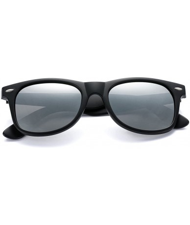 Square Classic Polarized Sunglasses Unisex Square Horn Rimmed Design - A4 Black/Silver Mirrored - C7186HIK8RX $20.23