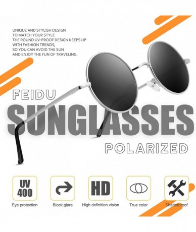 Sport Retro Polarized Round Sunglasses for Men Vintage Sunglasses Women FD3013 - Black/Silver - CI18KSCSDQ8 $20.61