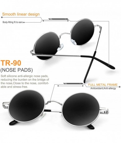 Sport Retro Polarized Round Sunglasses for Men Vintage Sunglasses Women FD3013 - Black/Silver - CI18KSCSDQ8 $20.61