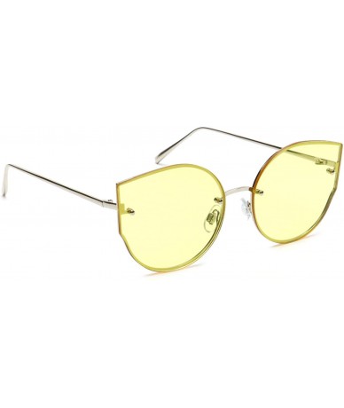 Oversized Women's Oversized Cat Eye Sunglasses Tinted and Mirror Flat Lens - Yellow - CX18EOMO3SH $20.92