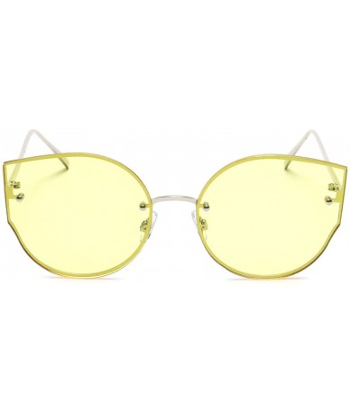 Oversized Women's Oversized Cat Eye Sunglasses Tinted and Mirror Flat Lens - Yellow - CX18EOMO3SH $20.92