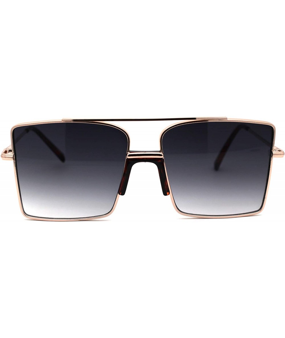 Oversized Mens Oversize Square Rectangular Double Bridge Pilots Sunglasses - Gold Tortoise Smoke - C3196IS968S $24.02