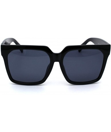 Rectangular Womens Horn Rim Boyfriend Plastic Squared Rectangle Sunglasses - Black Solid Black - C818SIRRWZN $23.47