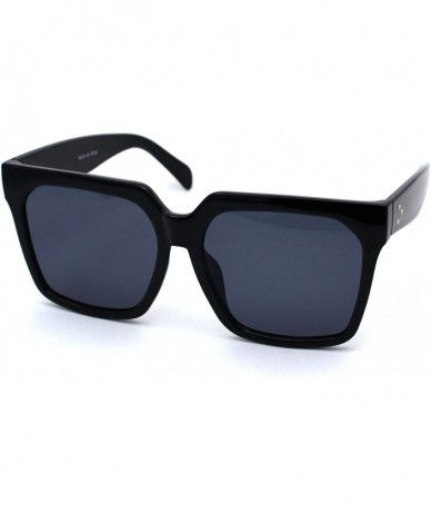 Rectangular Womens Horn Rim Boyfriend Plastic Squared Rectangle Sunglasses - Black Solid Black - C818SIRRWZN $23.47