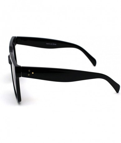 Rectangular Womens Horn Rim Boyfriend Plastic Squared Rectangle Sunglasses - Black Solid Black - C818SIRRWZN $23.47