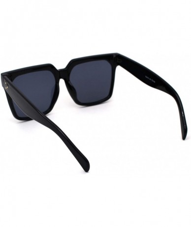 Rectangular Womens Horn Rim Boyfriend Plastic Squared Rectangle Sunglasses - Black Solid Black - C818SIRRWZN $23.47