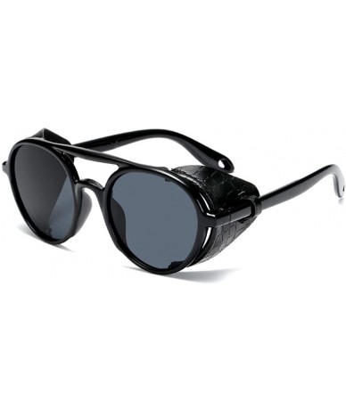 Aviator Vintage Steampunk Sunglasses Men Women Leather With Side Shields Black Grey - Black Grey - CU193WCEMUD $18.70