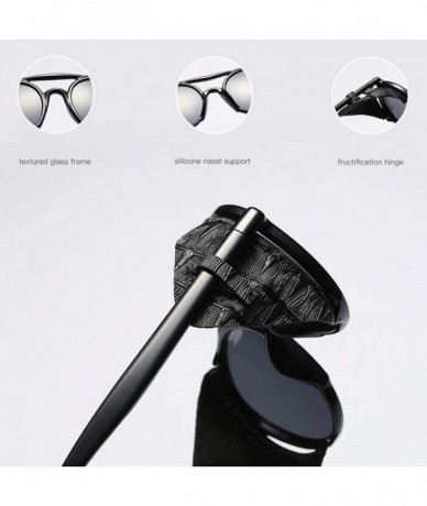 Aviator Vintage Steampunk Sunglasses Men Women Leather With Side Shields Black Grey - Black Grey - CU193WCEMUD $18.70