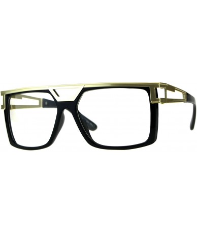 Rectangular Mens Clear Lens Fashion Glasses Flat Metal Top Square Rectangular Frame - Shiny Black - CU18DZ62LIX $20.63