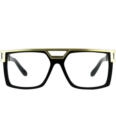 Rectangular Mens Clear Lens Fashion Glasses Flat Metal Top Square Rectangular Frame - Shiny Black - CU18DZ62LIX $20.63