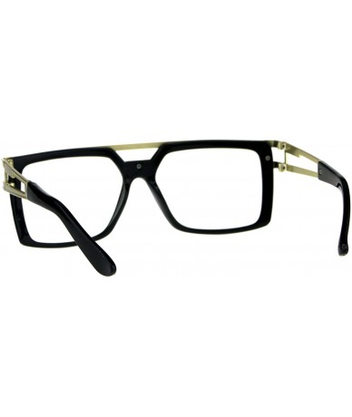 Rectangular Mens Clear Lens Fashion Glasses Flat Metal Top Square Rectangular Frame - Shiny Black - CU18DZ62LIX $20.63