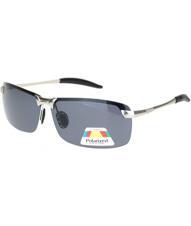 Rectangular Polarized Lens Sunglasses Mens Half Rim Rectangular Metal Frame UV 400 - Silver (Black) - CX192UMZ2I4 $22.08