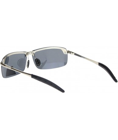 Rectangular Polarized Lens Sunglasses Mens Half Rim Rectangular Metal Frame UV 400 - Silver (Black) - CX192UMZ2I4 $22.08