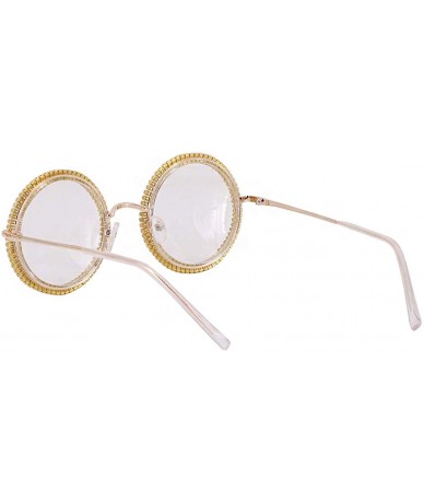 Goggle Fashion Round Pearl Decor Sunglasses UV Protection Metal Frame - Round Transparent Frame - CH190LCDM0Q $32.77