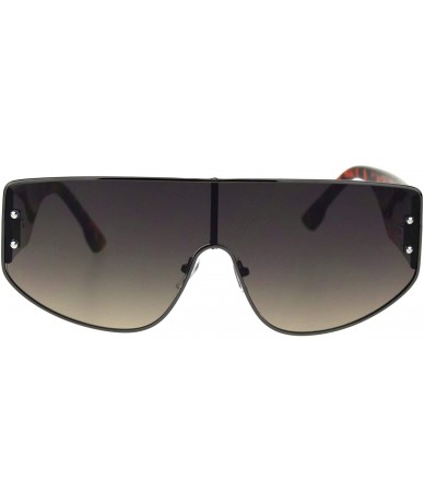 Shield Futuristic Fresh 80s Scifi Space Shield Metal Flat Top Sunglasses - Gunmetal Tortoise Brown - C918OQOE0T0 $26.93