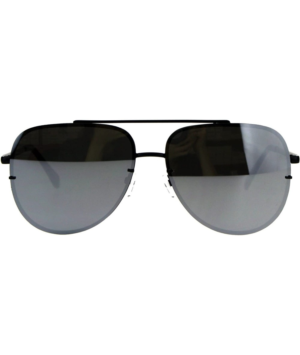 Rimless Mens Rimless Mirror Lens Officer Cop Metal Sunglasses - Black Silver - CJ18CIAL98C $26.03