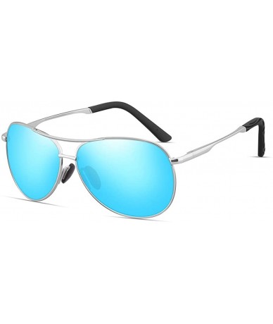 Round Polarized Aviator Sunglasses for Men Women-Metal Frame UV400 Protection - Silver/Blue - CH18WDKY4I5 $29.14