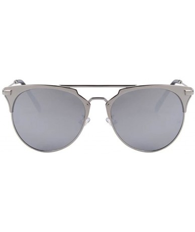 Goggle Women UV400 Cat Eye Mirror Sunglasses Classic Shades Double-Bridge Sun glasses - Silver - CQ17Z3DU369 $23.22