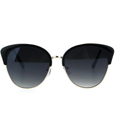 Cat Eye Womens Oversize Cat Eye Half Rim Chic Fashion Sunglasses - Black Gold Smoke - CC1852Z7US6 $23.96