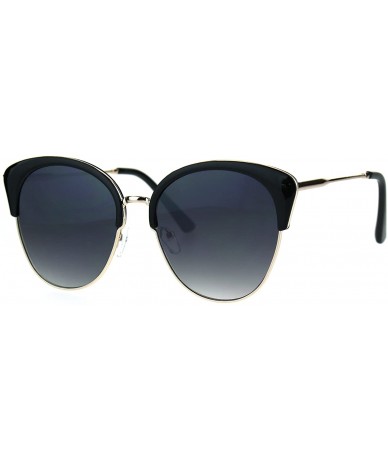 Cat Eye Womens Oversize Cat Eye Half Rim Chic Fashion Sunglasses - Black Gold Smoke - CC1852Z7US6 $23.96