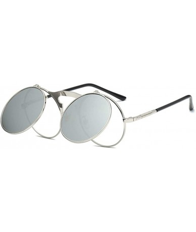 Round Vintage steampunk gothic style round frame flip sunglasses for men women - 2 - C118WAWX774 $46.76