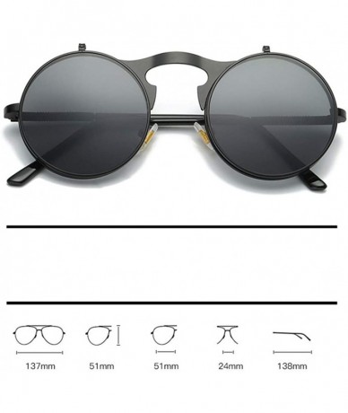 Round Vintage steampunk gothic style round frame flip sunglasses for men women - 2 - C118WAWX774 $46.76