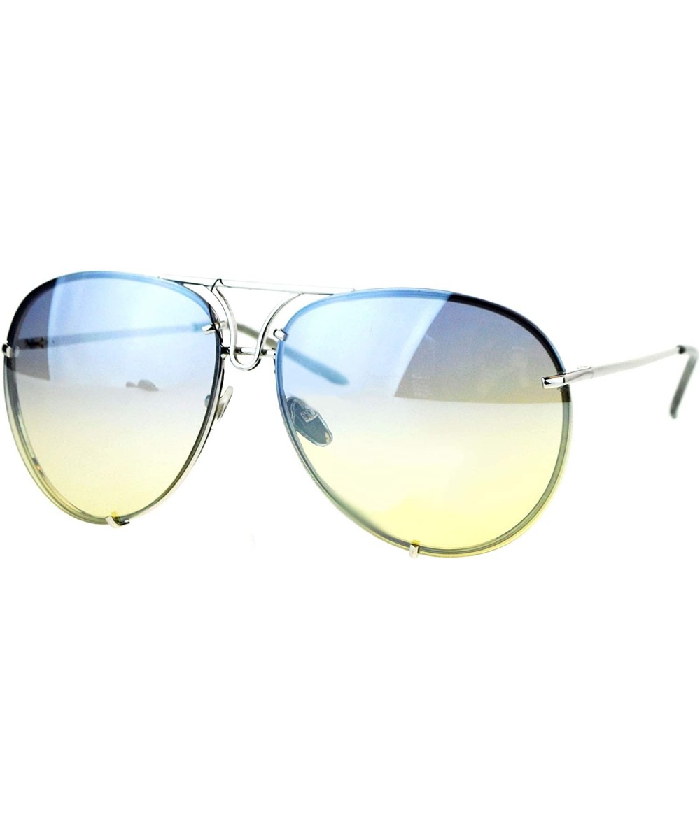 Rimless Womens Retro Rimless Oversize Luxury Designer Pilot Sunglasses - Blue Yellow - CA12O30T4VF $24.33