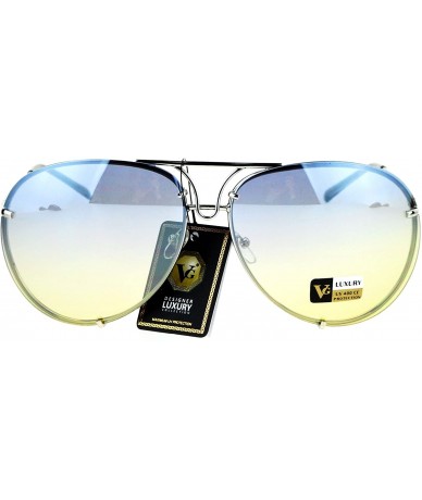 Rimless Womens Retro Rimless Oversize Luxury Designer Pilot Sunglasses - Blue Yellow - CA12O30T4VF $24.33