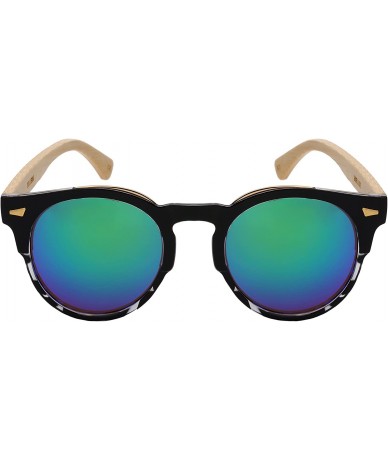 Round Women's eco-chic women's round horned rim sunnies M3311BM-REV - Black Tortoise/Green - C0188LL2GA0 $29.00