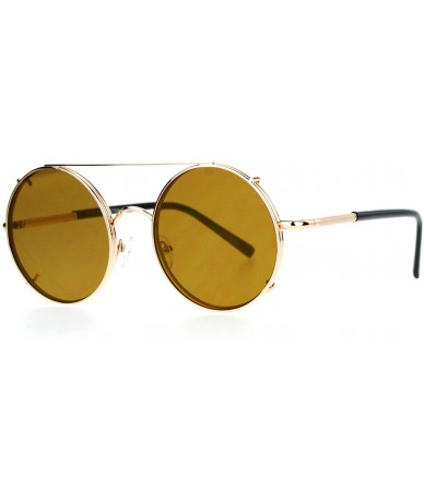 Round Metal Round Circle Lens Detachable Clip On Sunglasses - Gold Brown - CV12G7GVWXV $23.32