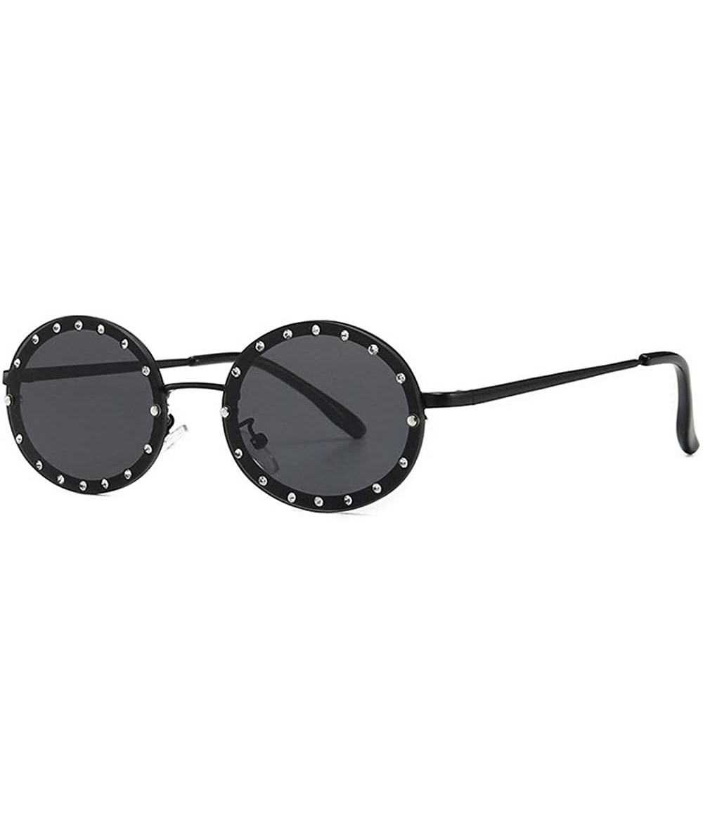 Oval 2019 new retro round diamond female diamond brand luxury trend oval sunglasses - Black - CA18T9OKZAU $26.28