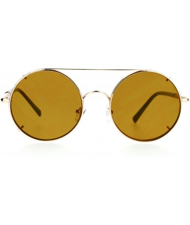 Round Metal Round Circle Lens Detachable Clip On Sunglasses - Gold Brown - CV12G7GVWXV $23.32