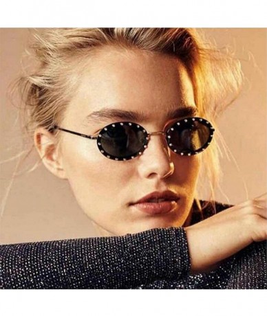 Oval 2019 new retro round diamond female diamond brand luxury trend oval sunglasses - Black - CA18T9OKZAU $26.28