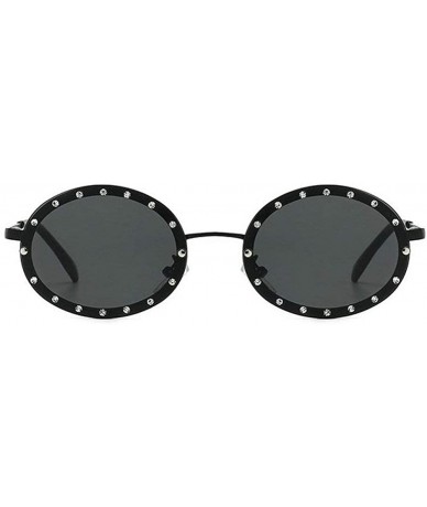 Oval 2019 new retro round diamond female diamond brand luxury trend oval sunglasses - Black - CA18T9OKZAU $26.28