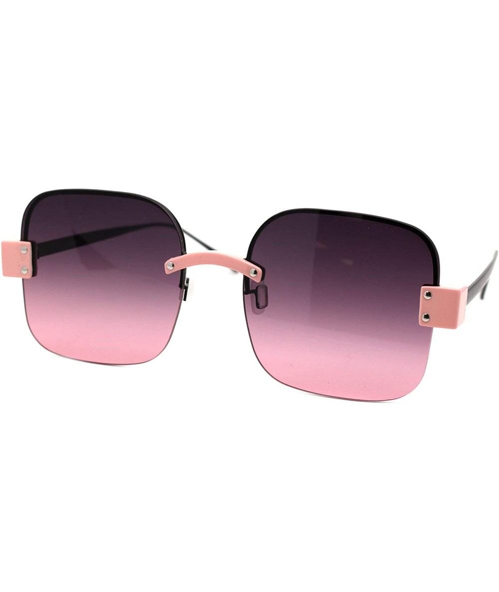 Square Womens Half Rim Rimless Style Square Sunglasses Vintage Retro Fashion - Pink Black (Smoke Pink) - CX18Y4Z09CI $22.35