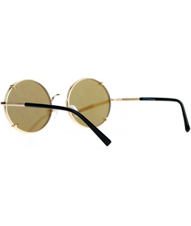 Round Metal Round Circle Lens Detachable Clip On Sunglasses - Gold Brown - CV12G7GVWXV $23.32