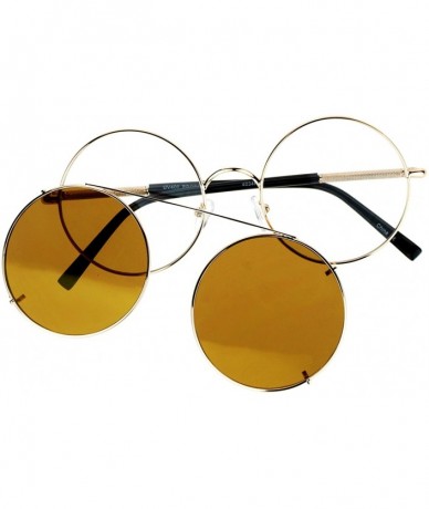 Round Metal Round Circle Lens Detachable Clip On Sunglasses - Gold Brown - CV12G7GVWXV $23.32