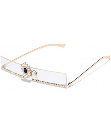 Square Narrow Square Rectangular Hand-Made Diamond Sunshade Mirror Female Marine Color Sunglasses - 3 - CI190O7259E $62.53