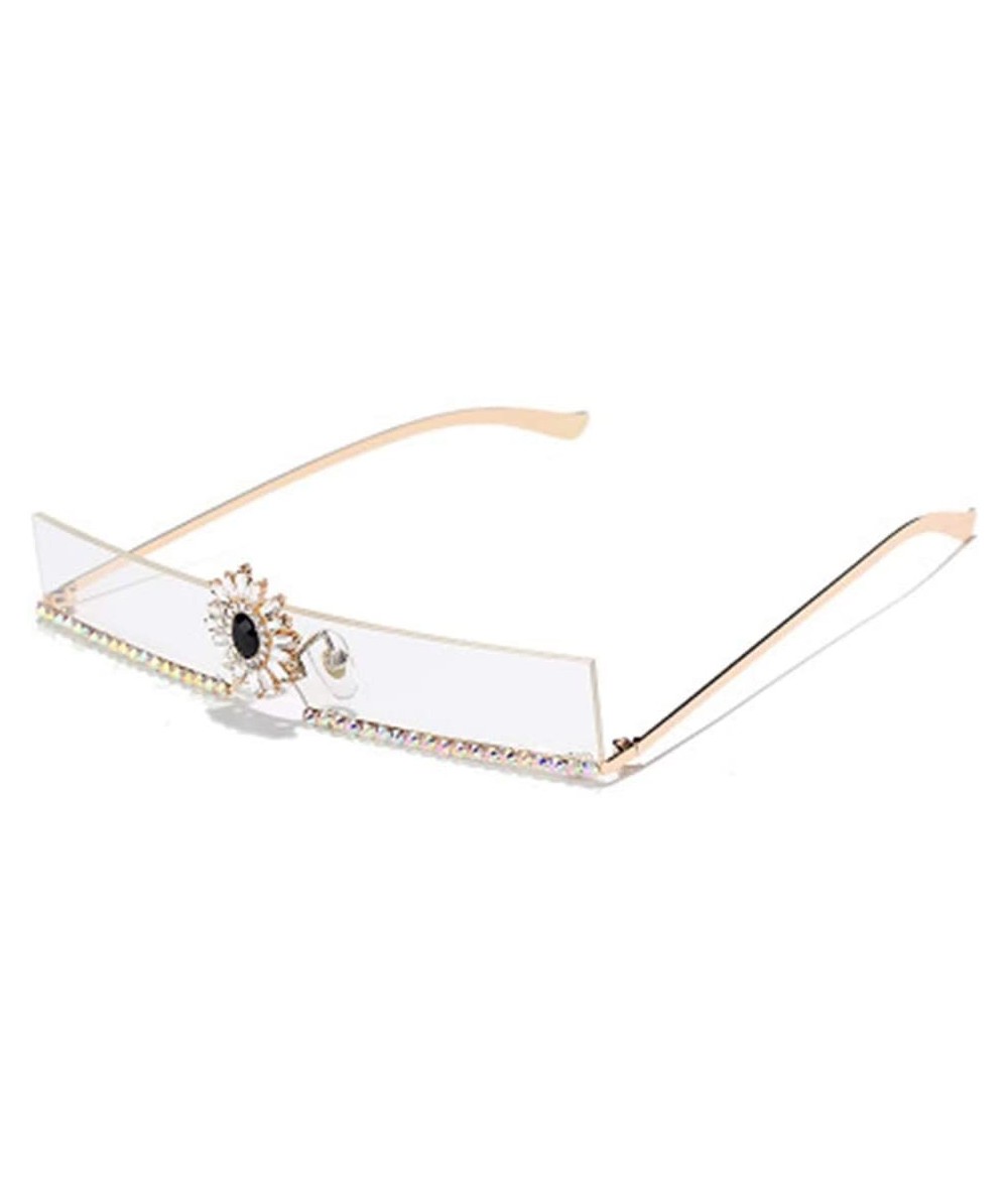 Square Narrow Square Rectangular Hand-Made Diamond Sunshade Mirror Female Marine Color Sunglasses - 3 - CI190O7259E $62.53